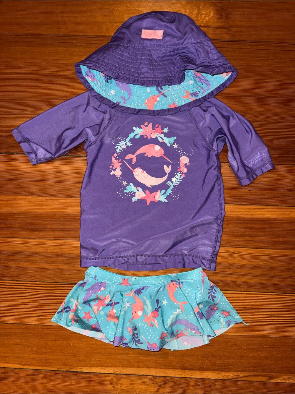 Purple & Aqua Mermaid Rash Guard Set with Sun Hat